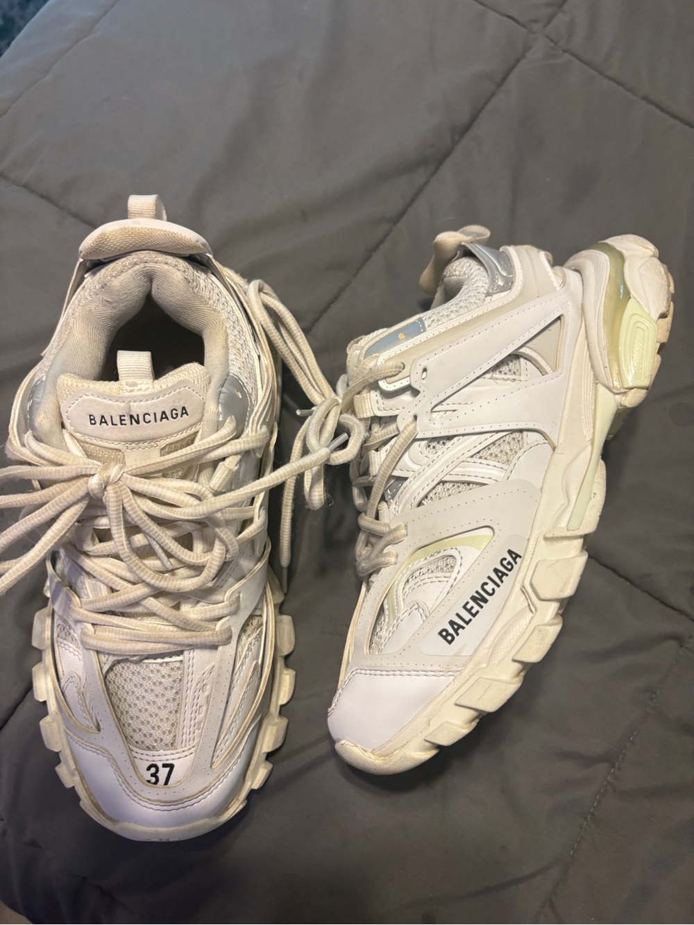 Balenciaga White and Off-White Track Sneakers